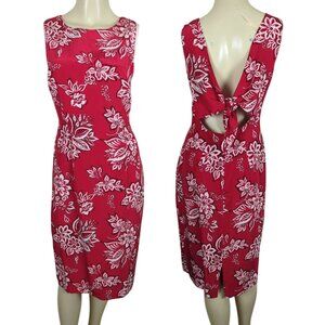 Maggy London sleeveless halter styled open back Hawaiian Summer red silk dress 6